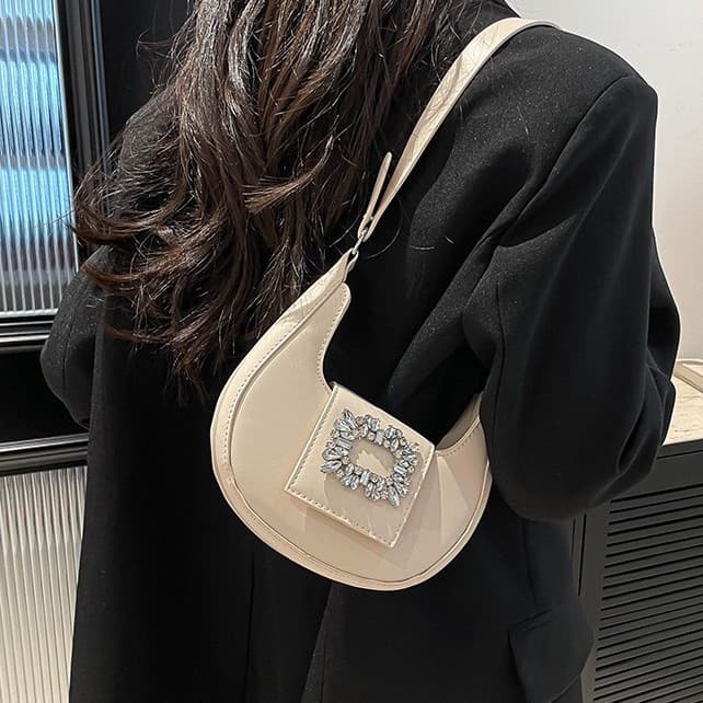 Fashionable Underarm Bag for Women, Trendy New Style with Elegant Single Shoulder and Crossbody Design, Solid Color Chic Crescent Bag