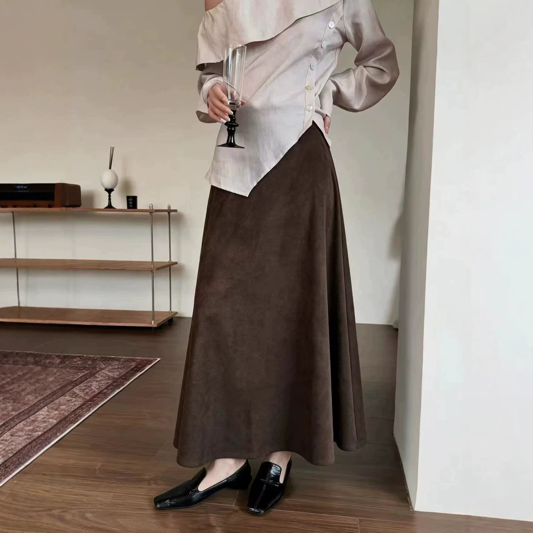 Fashionable High-Waist Slimming A-Line Skirt, New Autumn/Winter Women's Wear, Versatile Commuter Cashmere Half Skirt, Flared Skirt