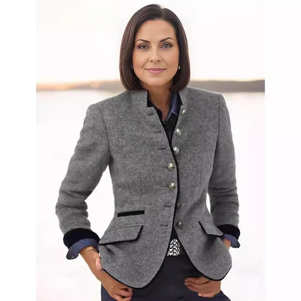2024 European/American Casual AliExpress Amazon Hot Selling Multi-button Color Block Spring New Women's Wool Coat