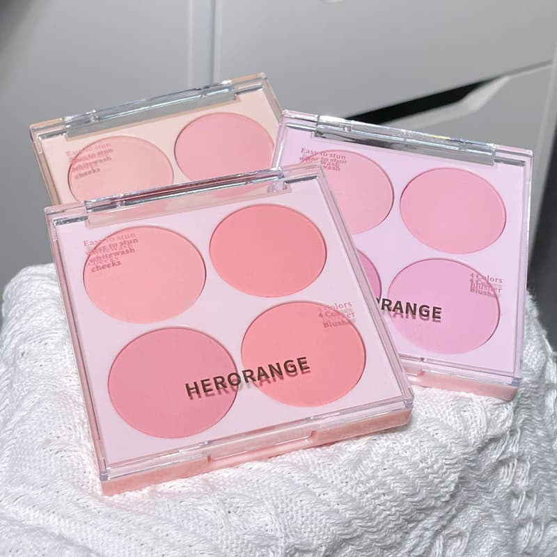 HERORANGE~Summer Sweet Four-Color Blush Palette, Whitening Natural Nude Makeup, Color-Revealing Matte Blush with Purple Rouge