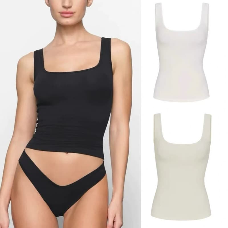 Skims Kim Kardashian Xiangxiu same elastic tight inner wear pure cotton U-neck camisole women's slimming top