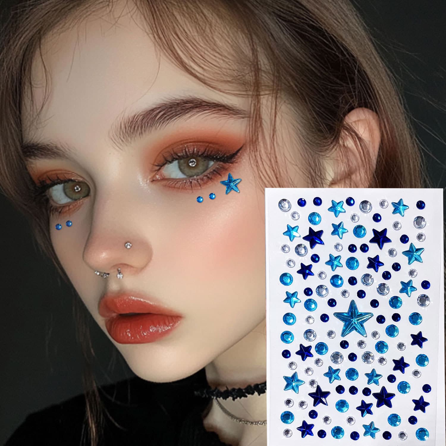 Ins-style concert support five-pointed star blue ornament rhinestone star nail art makeup acrylic gemstone diamond