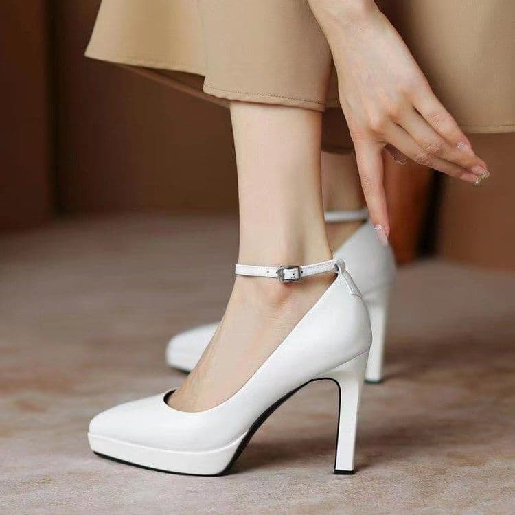 White High Heels for Women Spring Autumn Chic New Black Flats New Style One-Strap Buckle Women's Shoes Runway Other