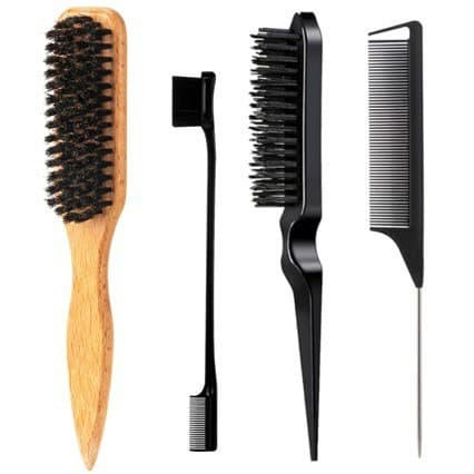 Cross-border Best-selling Three-row Wool Carding Brush Beech Wood Brush with Boar Bristle Beard Comb Double-ended Eyebrow Edge Brush Steel Needle Comb for Fluffy Styling