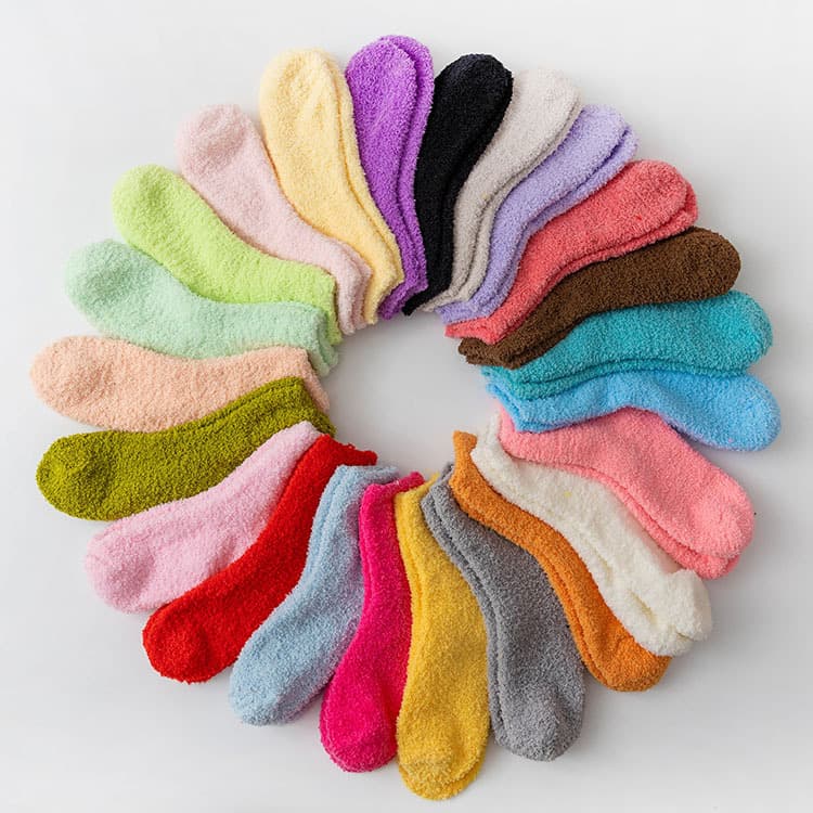 Cross-border Custom Men's and Women's Socks Autumn Winter Solid Coral Fleece Sleep Socks Thick Half-side Fleece Mid-calf Floor Socks