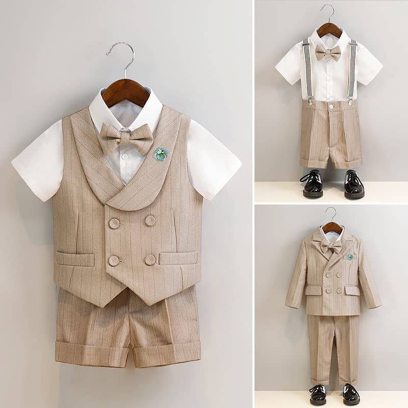 Boys' Formal Suit Set Spring/Summer Striped Kids' Tuxedo for Children's Day Piano Host Flower Boy Performance