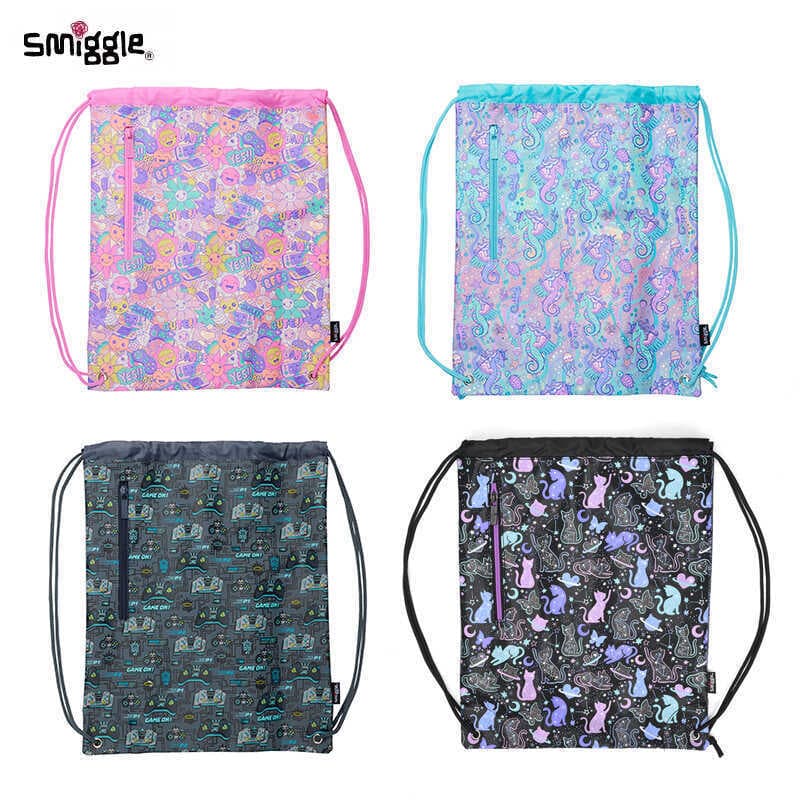 Smiggle Drawstring Bag, Casual Backpack for Kids, Students, Cartoon Design, Portable