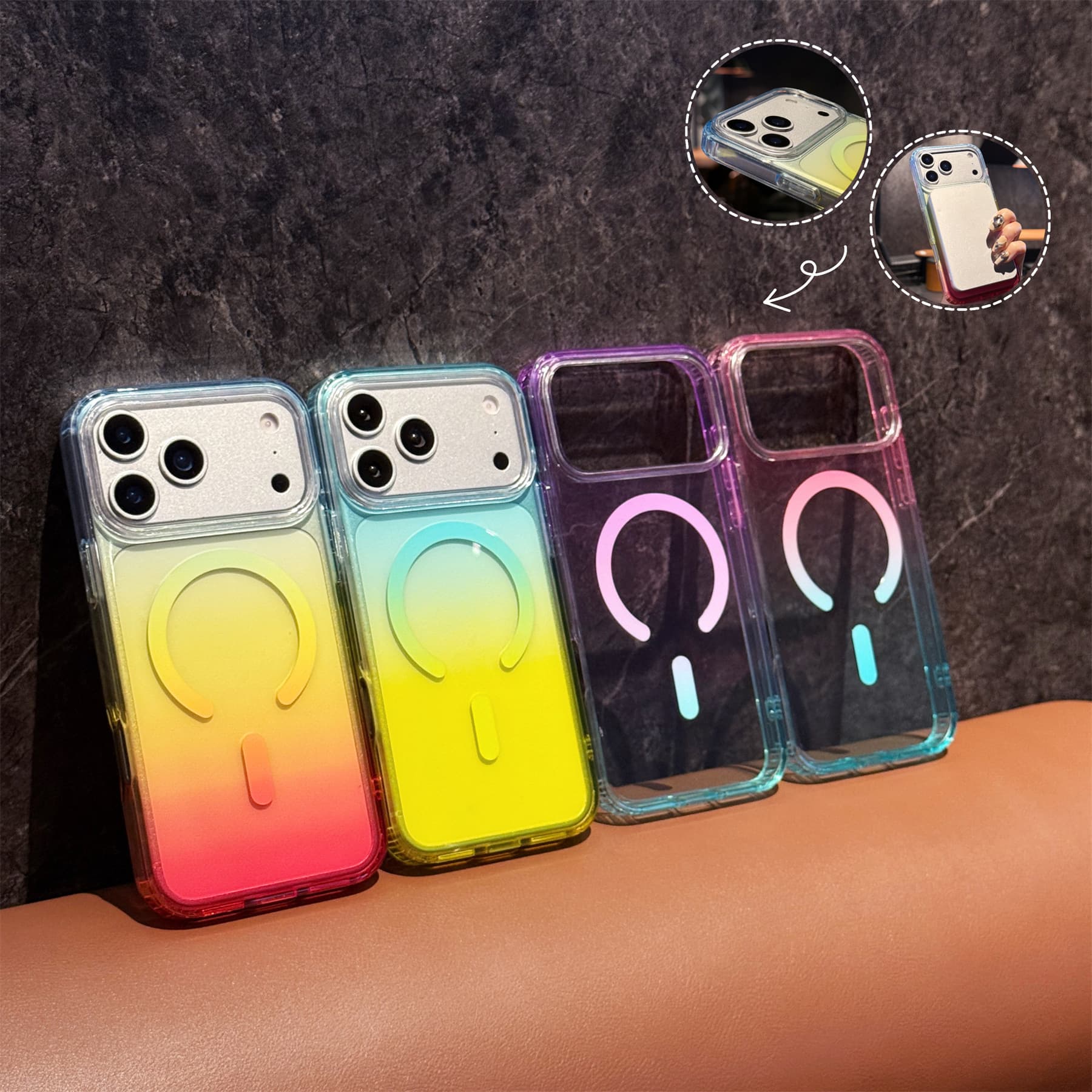 Suitable for iPhone 17Promax mobile phone case, iPhone 16 ice-transparent two-color gradient magnetic suction 15PRO protective cover