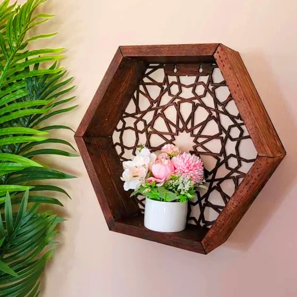 Wooden Middle Eastern Arabic pattern hollow laser engraving holiday home decorations storage flower wall hangings