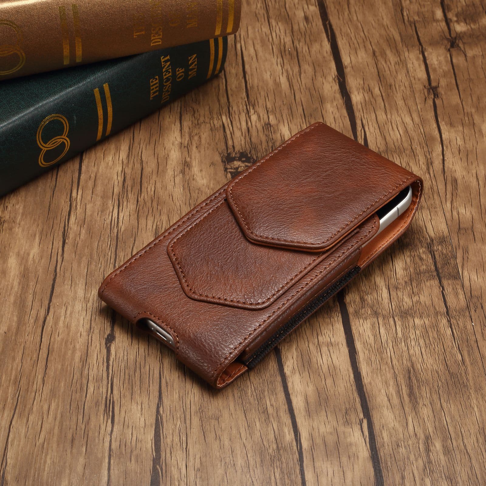 Cash Register Phone Waist Bag Magnetic Button Leather Case Cowhide Grain Phone Waist Bag Stall Waist Bag Anti-Drop Outdoor Phone Case