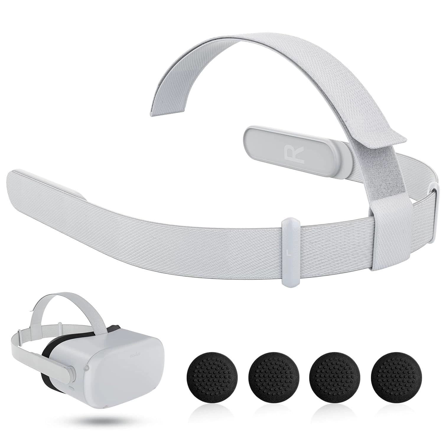 Compatible with Meta Quest 2 Head Strap Adjustable Replacement Headband with Joystick Cap Set