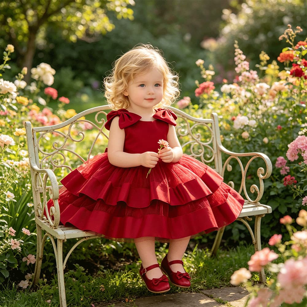 Girls Princess Dress Satin Bow Piano Performance Children's Formal Gown Tulle Puffy Dress Birthday Party Dress