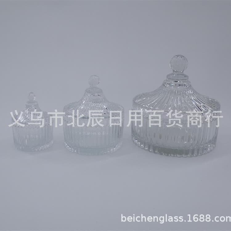 Press machine DIY transparent glass striped candy jar storage jar yurt aromatherapy tea candle holder cup lid