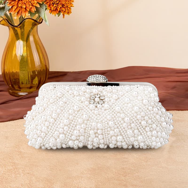 Vintage white pearl beaded clutch bag ladies evening bag cheongsam party bag fashion lady commuter handbag