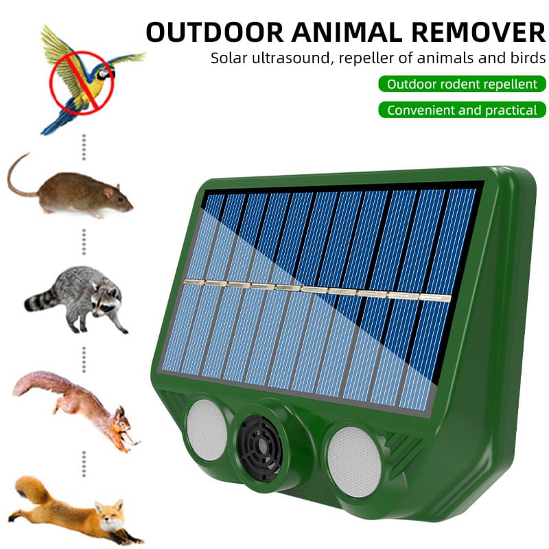 Solar-powered rechargeable rodent repeller, ultrasonic outdoor bird repeller, cat repeller, dog repeller, animal repeller, cross-border e-commerce.