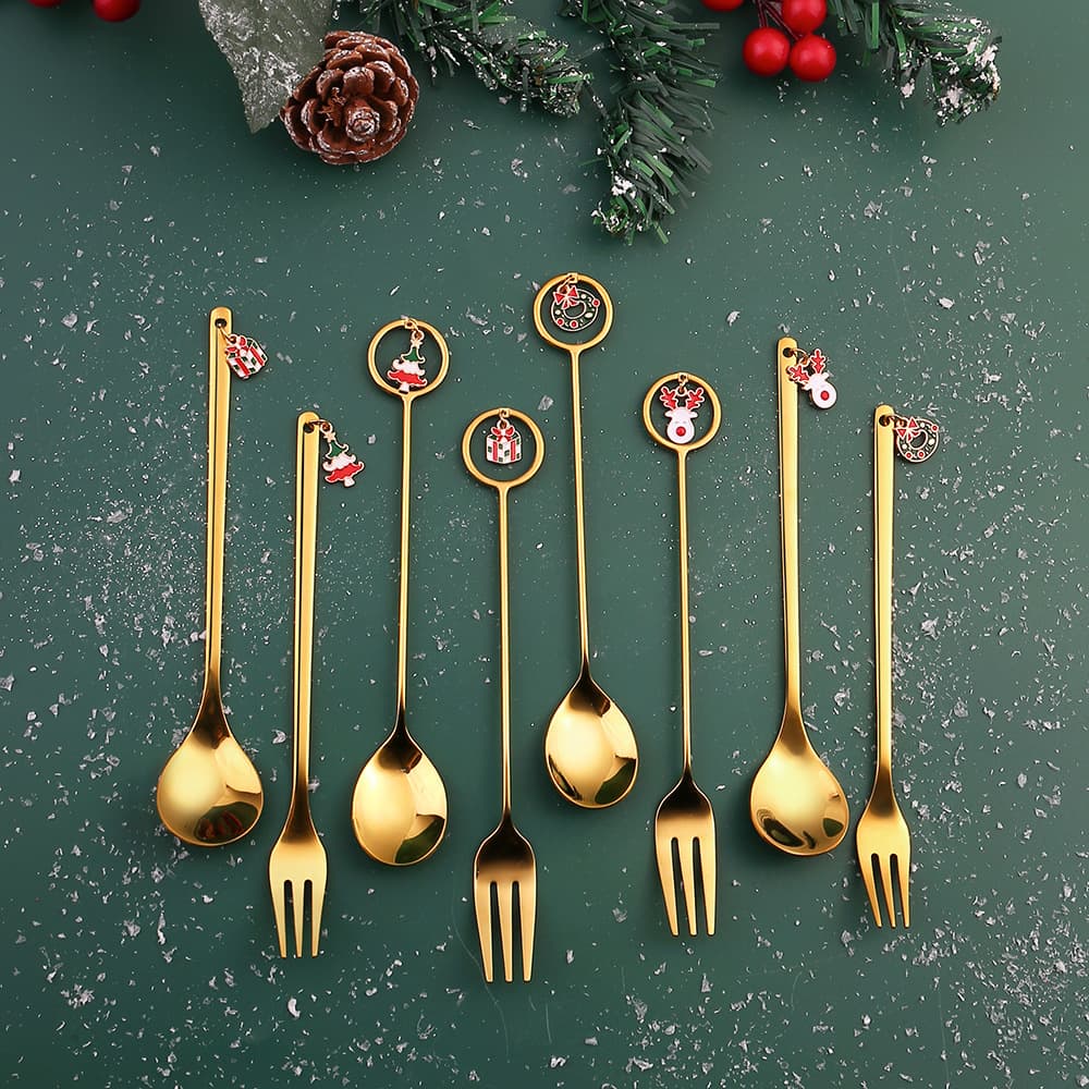 S304 Stainless Steel Christmas Titanium Pendant Spoon, Creative Mug, Gift Spoon, Cute Stirring Spoon