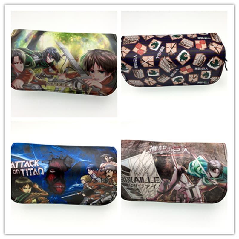 Attack on Titan Canvas Double-Layer Large Capacity Zipper Pencil Case Survey Corps Attack on Titan Logo Student Pencil Bag