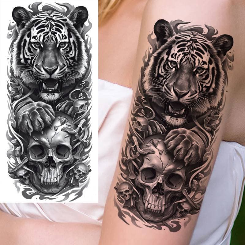 New Cross-border Tiger Tattoo Sticker Waterproof Realistic Arm Leg Tattoo Sticker Amazon Europe America Tattoo