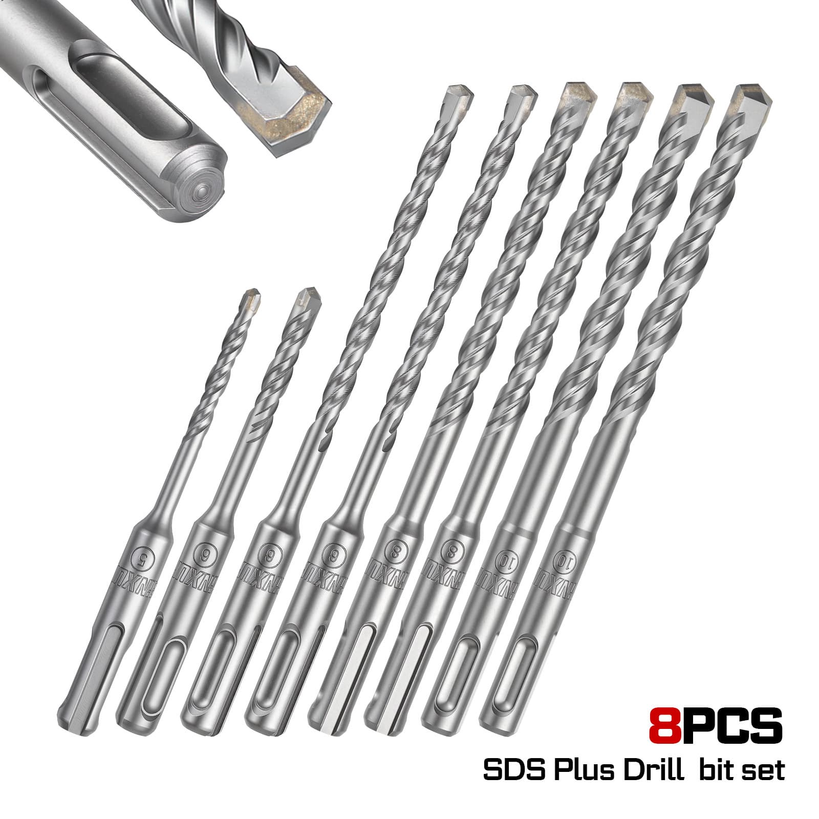 7/8 Piece Sds Plus Hammer Drill Bit Set, Hard-Tipped Masonry Drill Bits