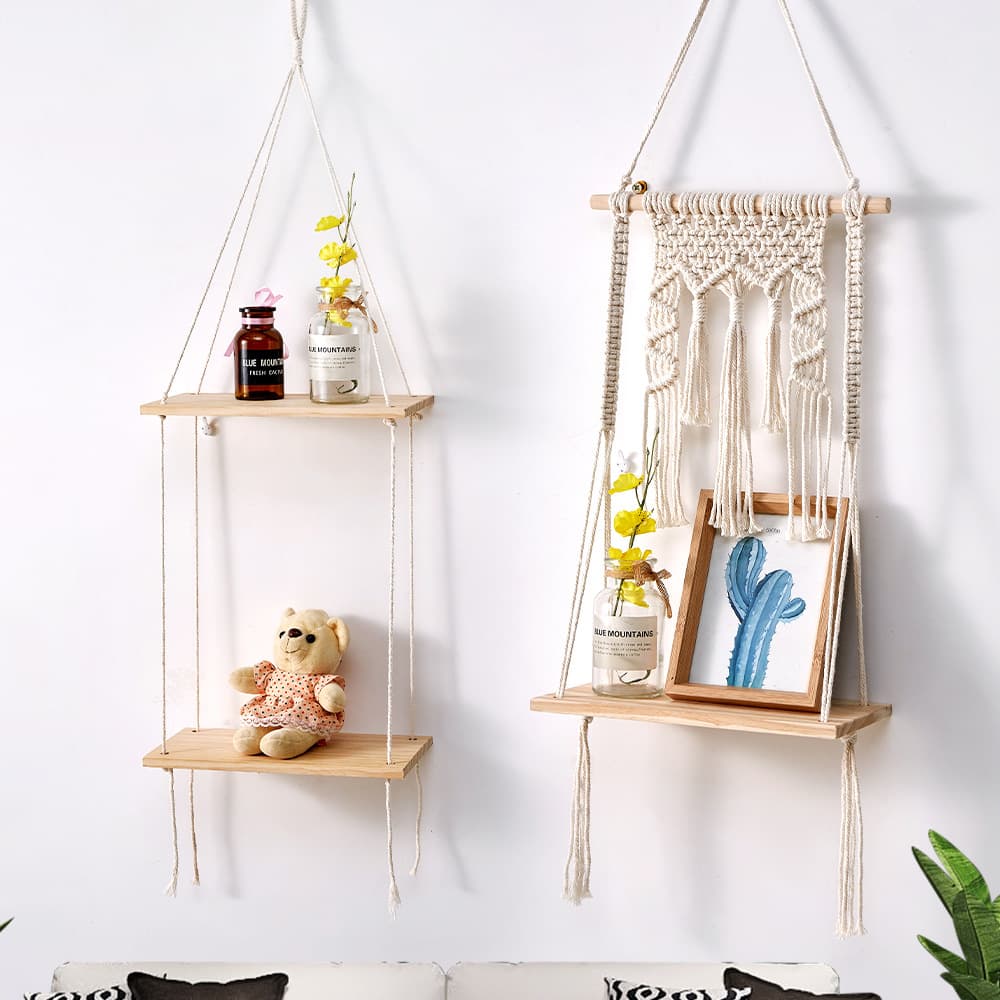 Bohemian Cotton Rope Handmade Woven Wall-mounted Storage Rack Decorative Hanging Ornament Organizer Shelf