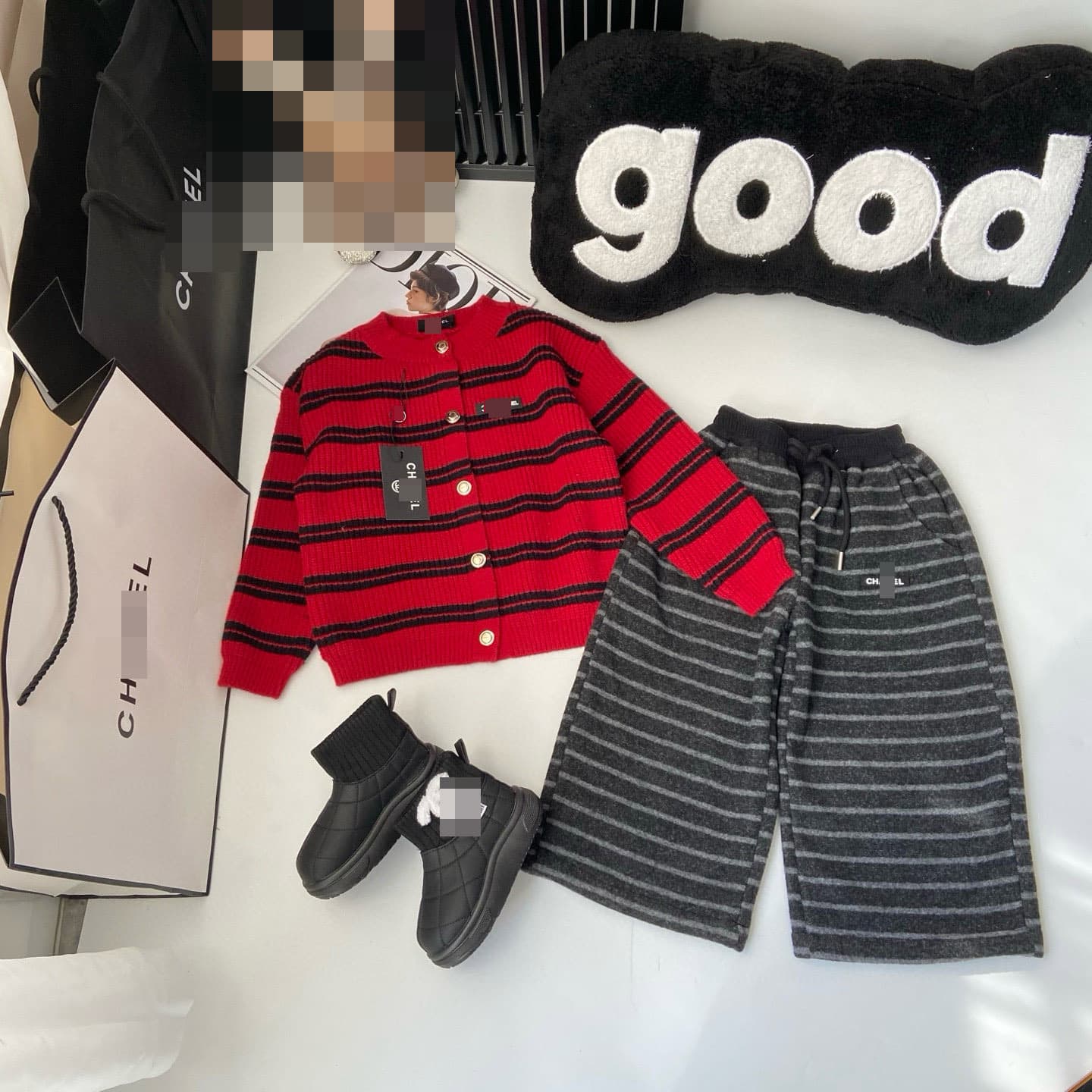 2025 Fall Baby Girl Knit Cardigan Cute Preppy Style Striped Sweater + Pants 2-Piece Set Trendy