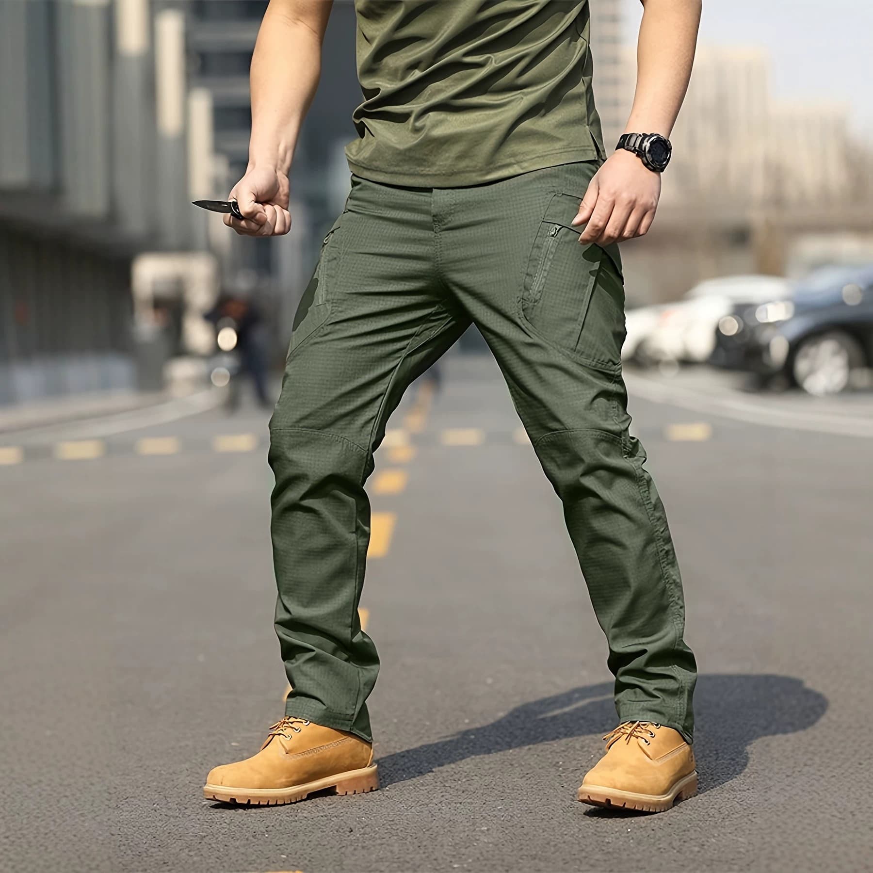 AliExpress Summer New Men's Fashion Cargo Pants Solid Color Quick-Dry High-Waist Straight-Leg Tactical Pants In Stock