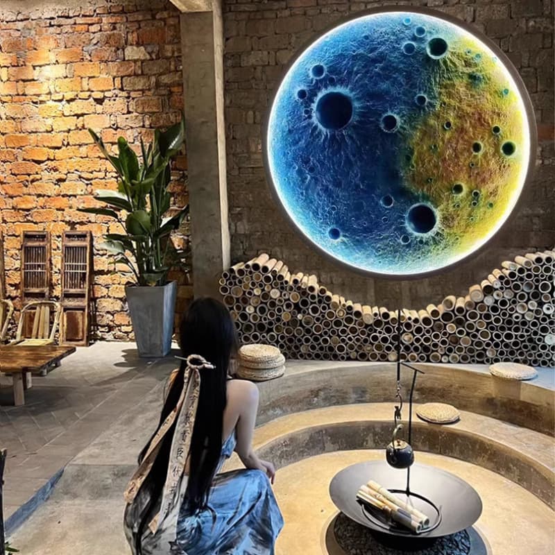 3D Floating Moon Wall Lamp with Lunar Background, Decorative Wall Light for Entryway, Photo-Ready Decor