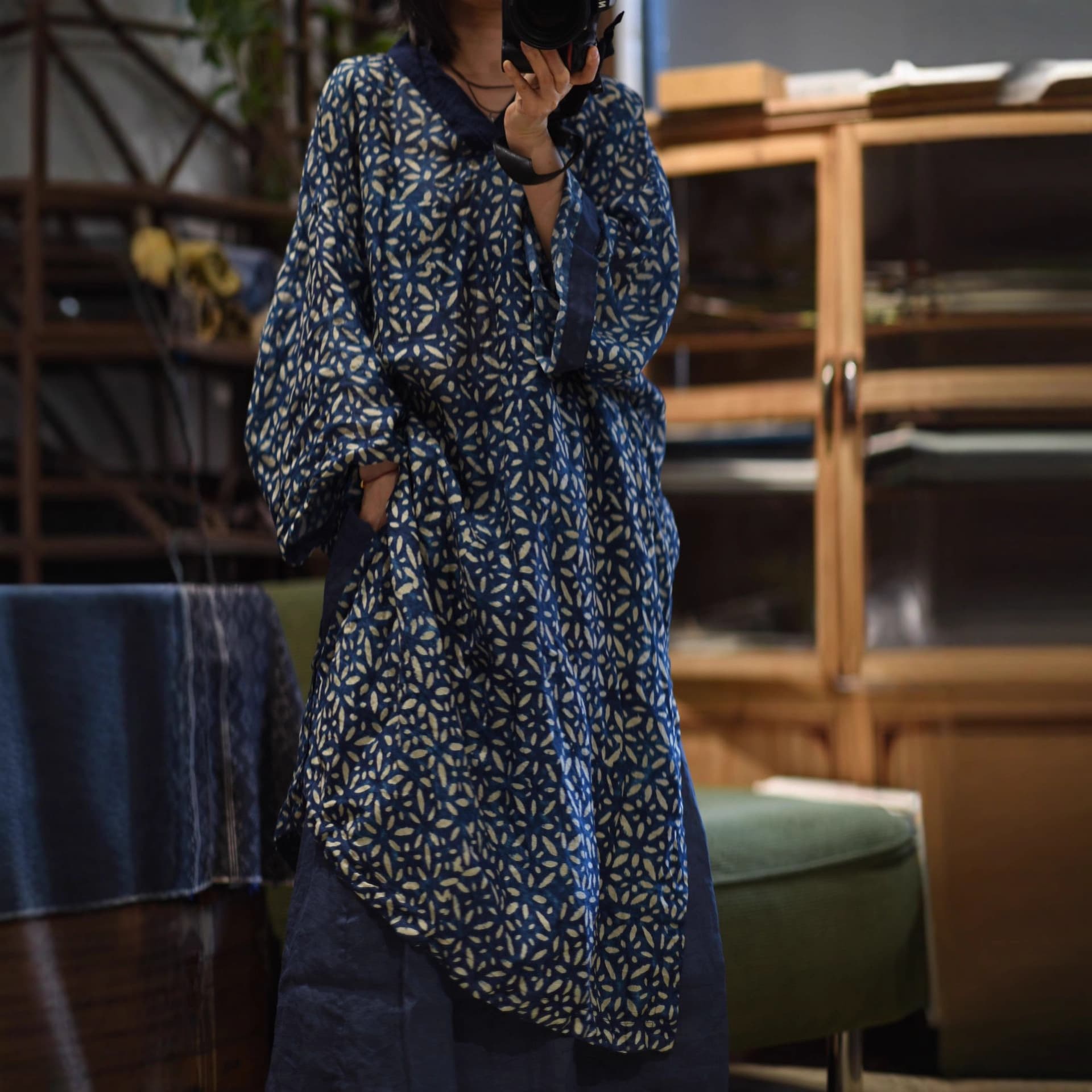 25/08 SN198 New Retro Literary Casual Ramie Print Retro Robe