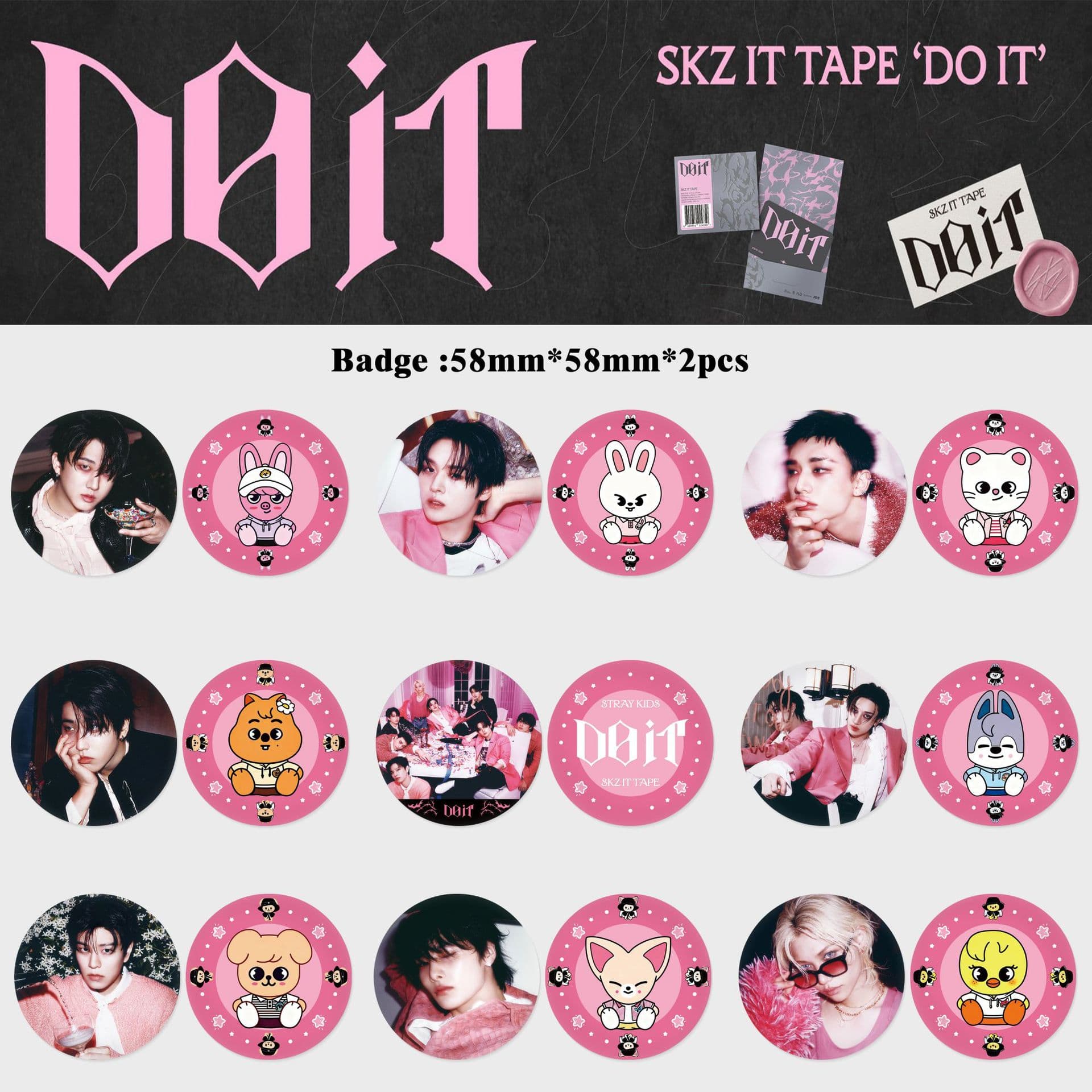 Stray Kids Badge Mini Album DO IT Official Accessory Christmas Horse Iron Mouth Badge Bag