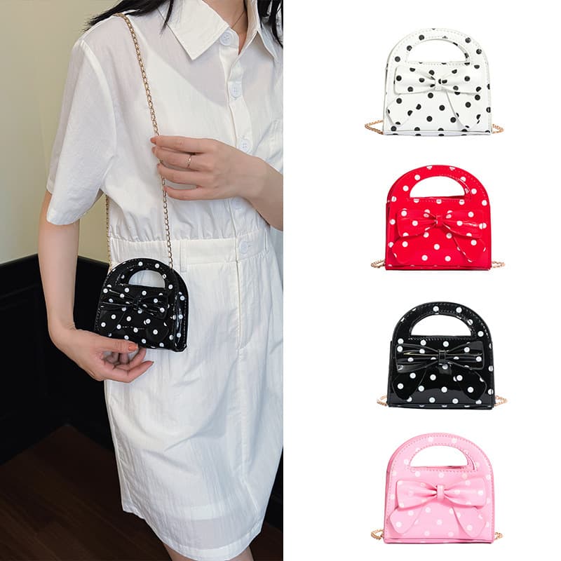 Cross-border new children's shoulder bag girls polka dot bow glossy small bag cute girl chain crossbody bag