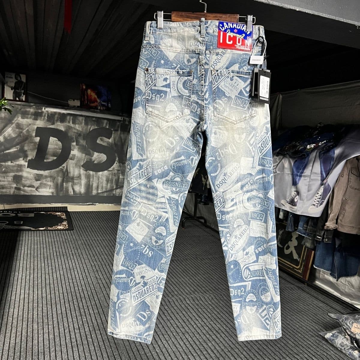 Guangzhou High Quality D2 Luxury Full Print European American Ripped Patch Jeans Slim Fit Skinny Personality Men's Streetwear Stretch