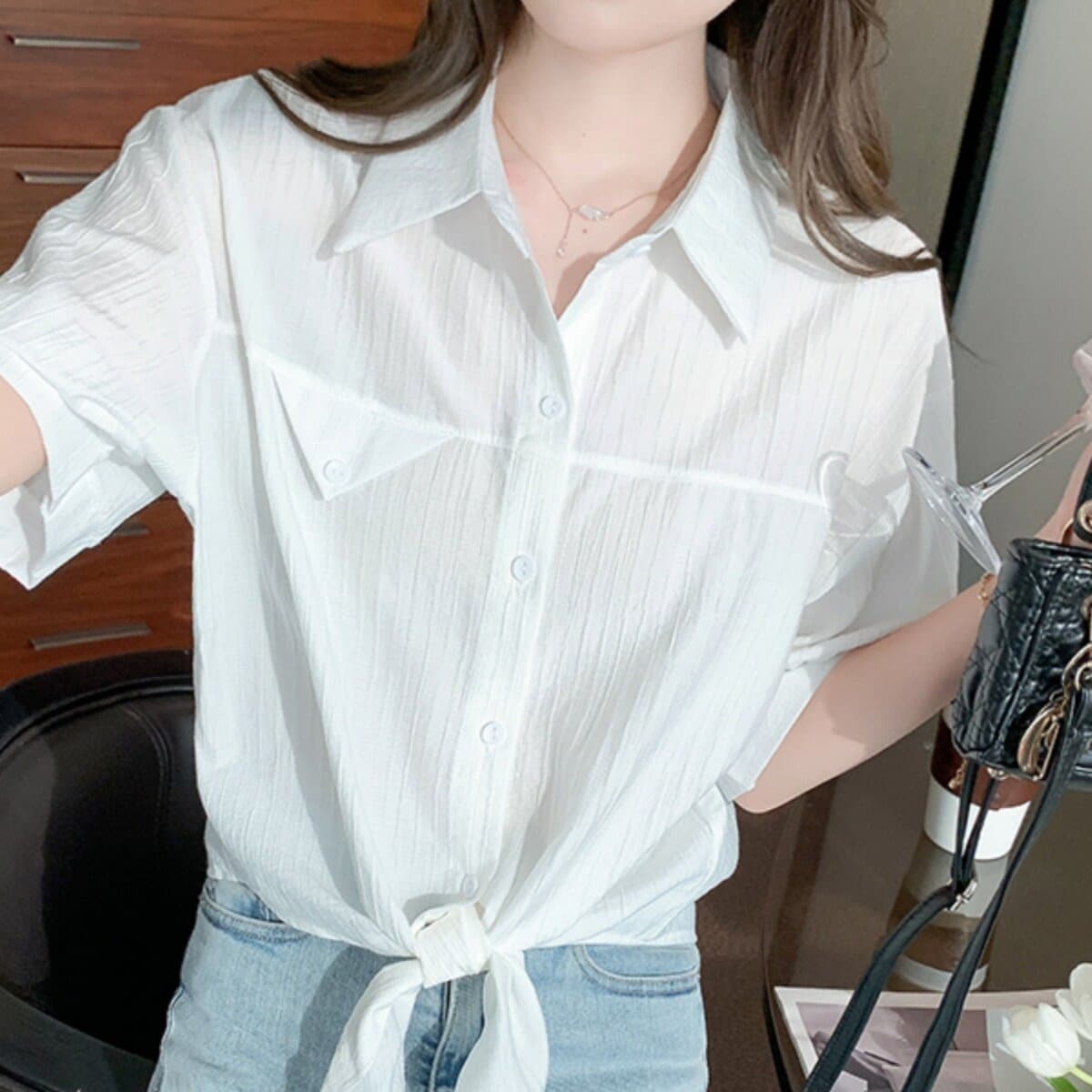 White Short Sleeve T-Shirt Women Chiffon 2026 T-Shirt Korean Style Summer Women's Fashion Loose Half Sleeve Top New