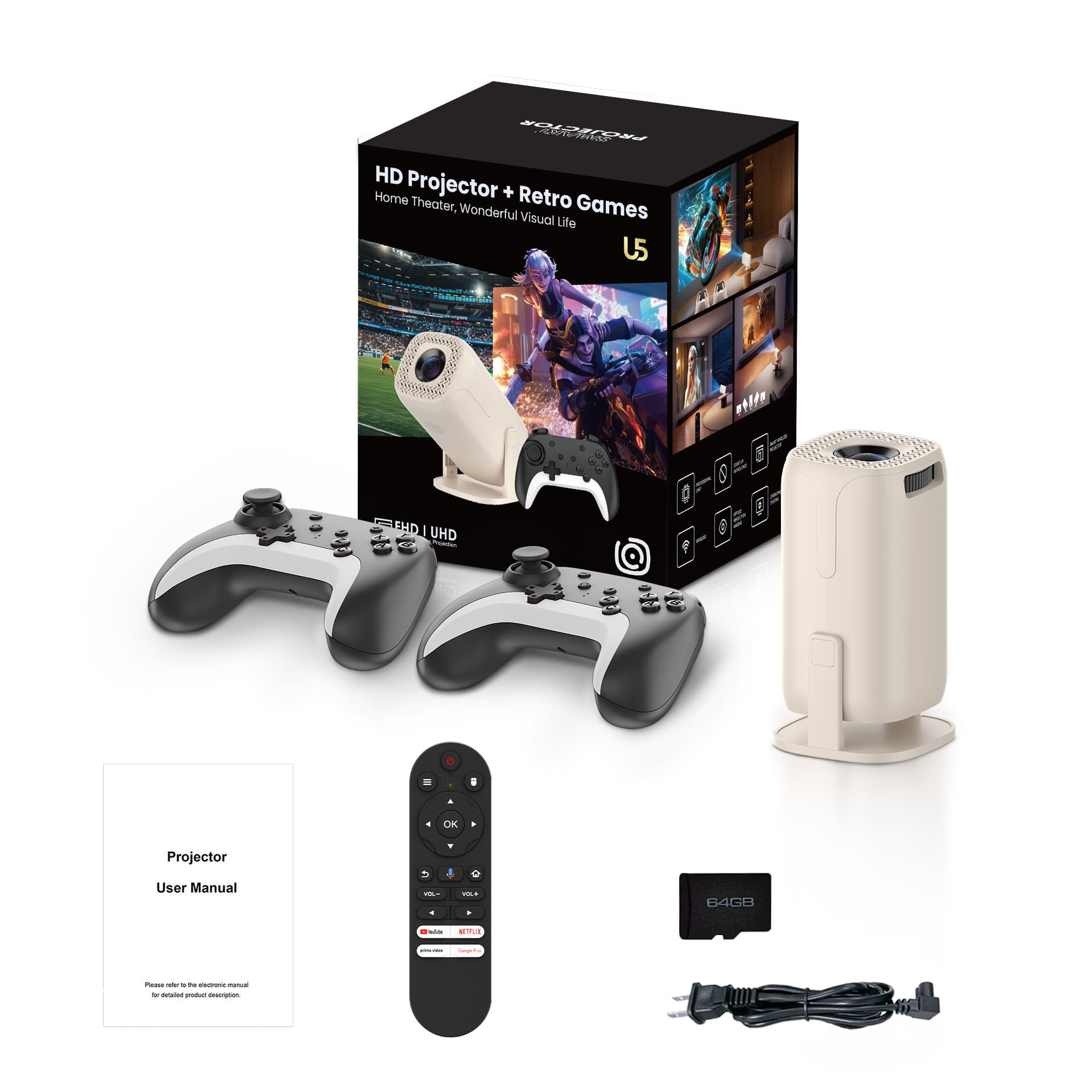 Cross-border U5 Game Console Projector Android 8K Portable Smart Projector WiFi Outdoor HD Home Projector