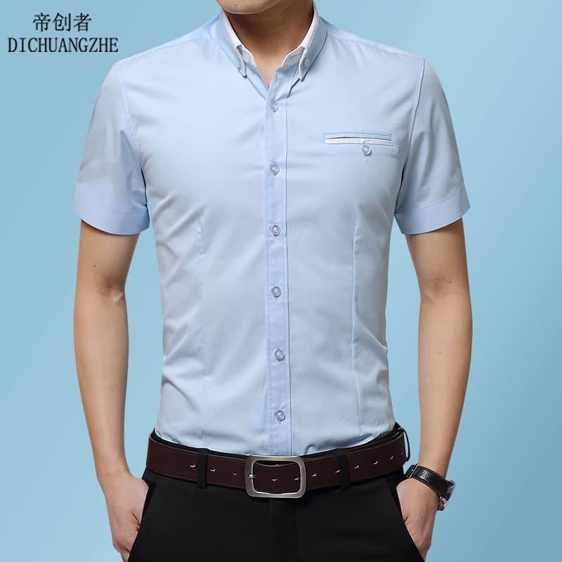 Dichuangzhe Short Sleeve Shirt for Men Summer Short Sleeve T-Shirt Shirt Slim Fit Business Casual Dress Groomsman White