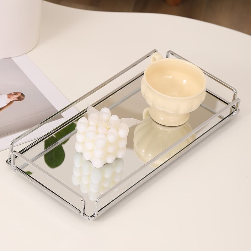 Minimalist Modern Rectangular Mirror Glass Storage Tray Display Box European Style Tray Jewelry Skincare Box Wholesale