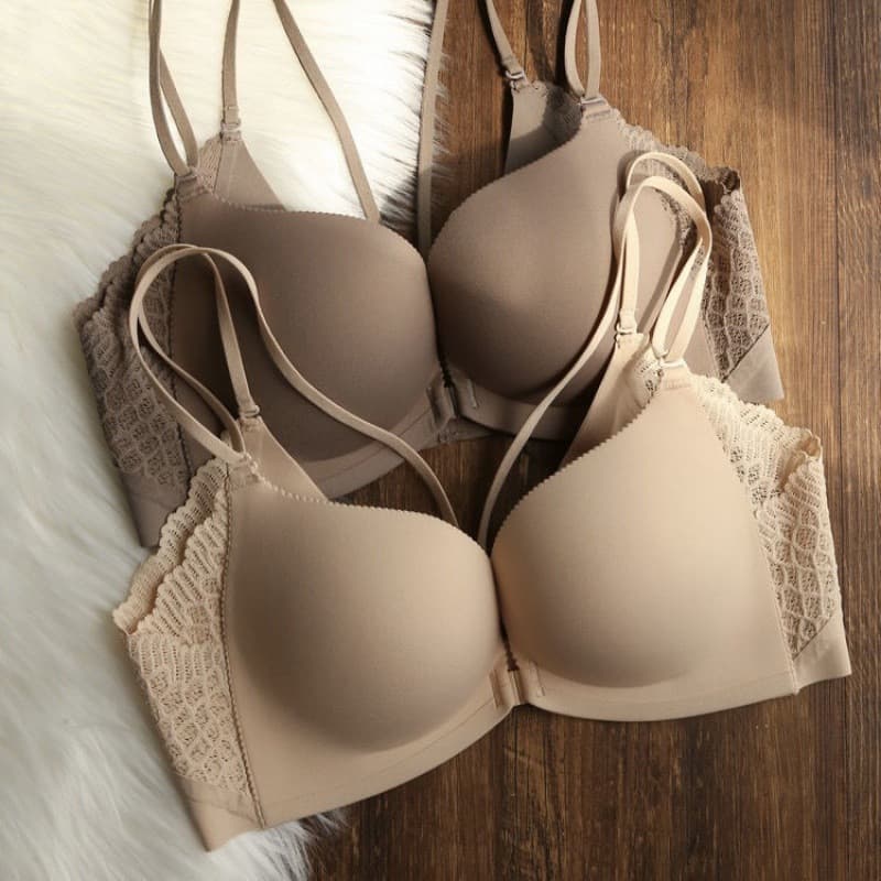 Japanese Backless Front-Clasp Bra Set, Wire-Free Bra for Women, Push-Up for Small Bust, Padded, Seamless, Push-Up Bra
