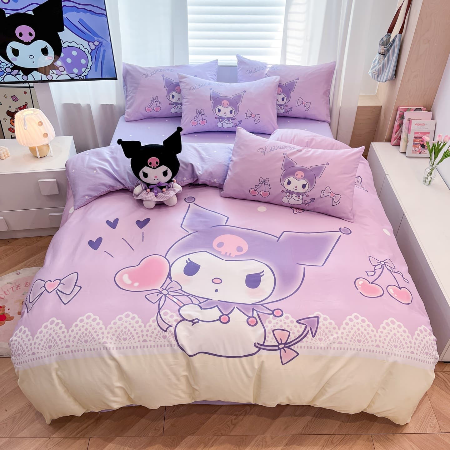 2026 New Cartoon Officially Licensed Large Sanrio Series 4-Piece Set 100% Cotton Bed Sheet, Duvet Cover, and Pillowcases