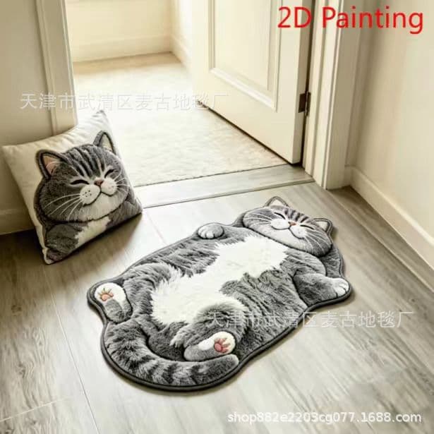 Cute Cat Rug for Bedroom, Bedside, Bathroom Absorbent Mat, Entryway Dirt-Resistant Easy-to-Clean Floor Mat