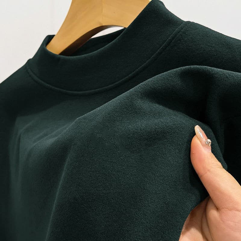 Double-Sided Velvet Half Turtleneck Men's Long-Sleeve T-Shirt Warm Base Layer Shirt Men's Autumn and Winter Fleece-Lined Thickened Thermal Underwear Fashion