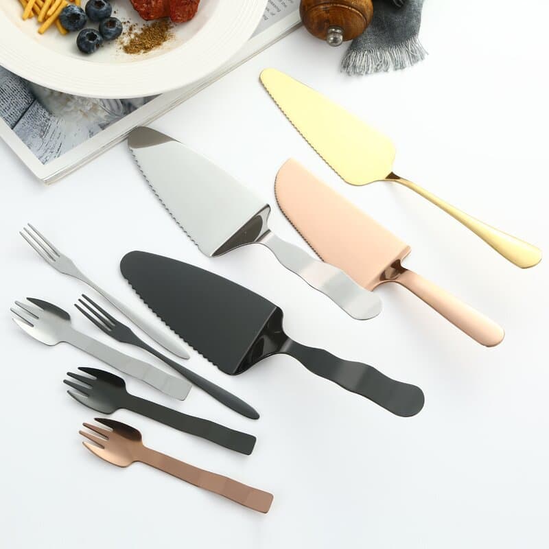 Wholesale multifunctional stainless steel cake knives, pizza cutters, and dessert forks