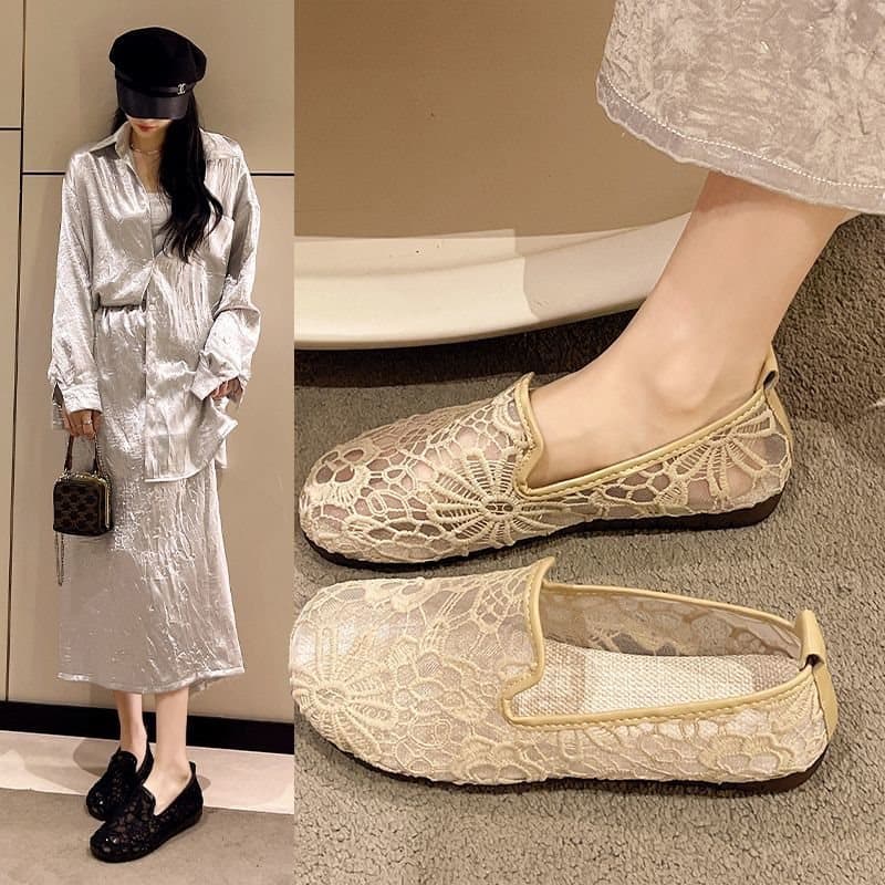 Summer Mesh 2025 Women's Breathable Mesh Shoes New Slip-on Fisherman Flats Flat Mesh Beijing Cloth Shoes