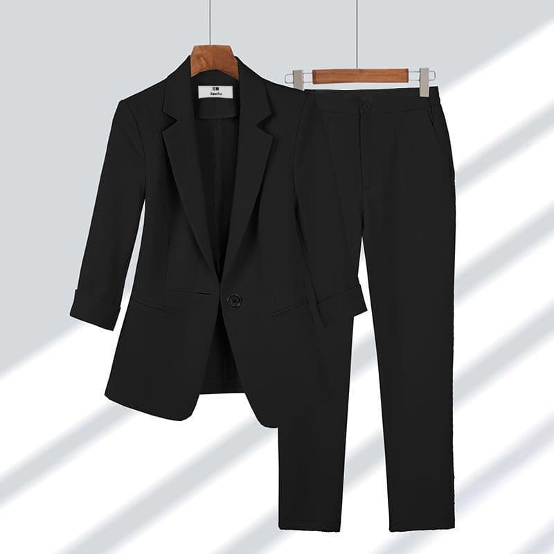 Women's Business Suit 2025 Spring/Summer New Arrival Simple Solid Color Plus Size Blazer Set Slim Fit Two-Piece Suit