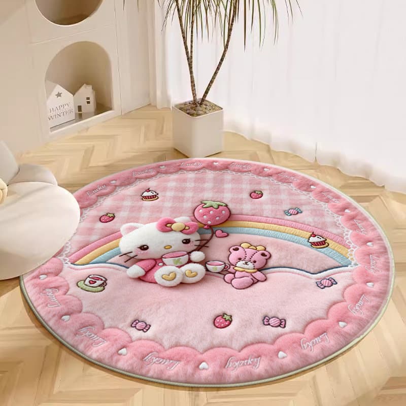 Cartoon Fluffy Hello Kitty Living Room Sofa Carpet, Thickened Soft Velvet Rug for Living Room Study Floor Mat