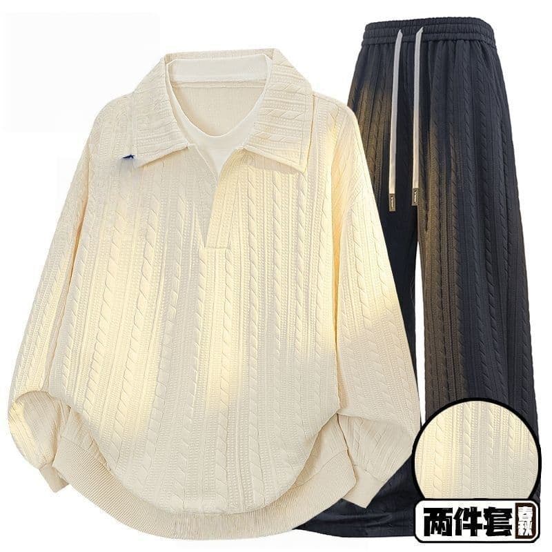 Jacquard Sweatshirt Set Texture American Style Autumn Loose Casual New Two-Piece Unisex Dopamine Men's Outfit