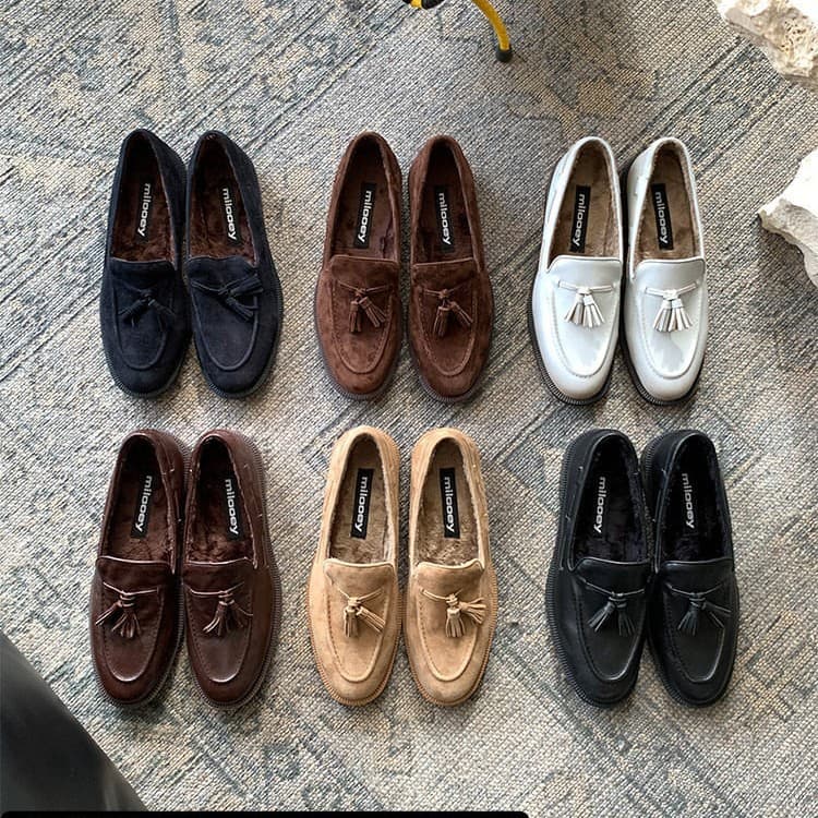 Song Yanfei Same Style Lost Elk Hailey Tassel Loafers Vintage Genuine Leather Loafers for Women