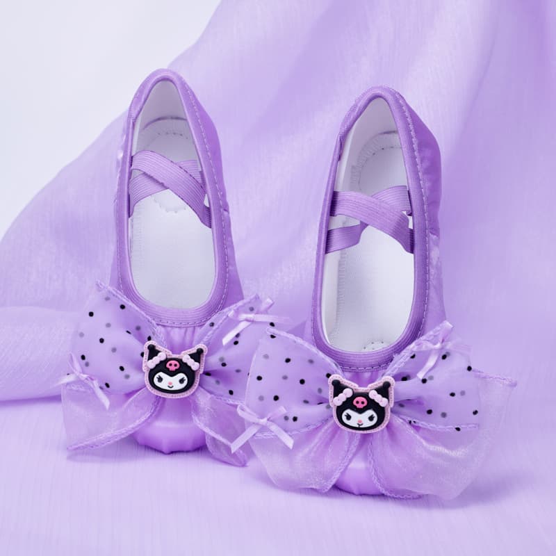 New Cute Children's Dance Shoes Ballet Dancing Shoes Purple Satin Cat Paw Shoes for Kindergarten Baby Performance 8103