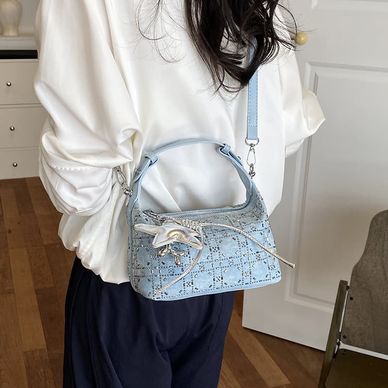 New Sexy Denim Rhinestone Handbag Fashion Shoulder Bag Crossbody Bag Dumpling Bag Tote Bag Women's Bag