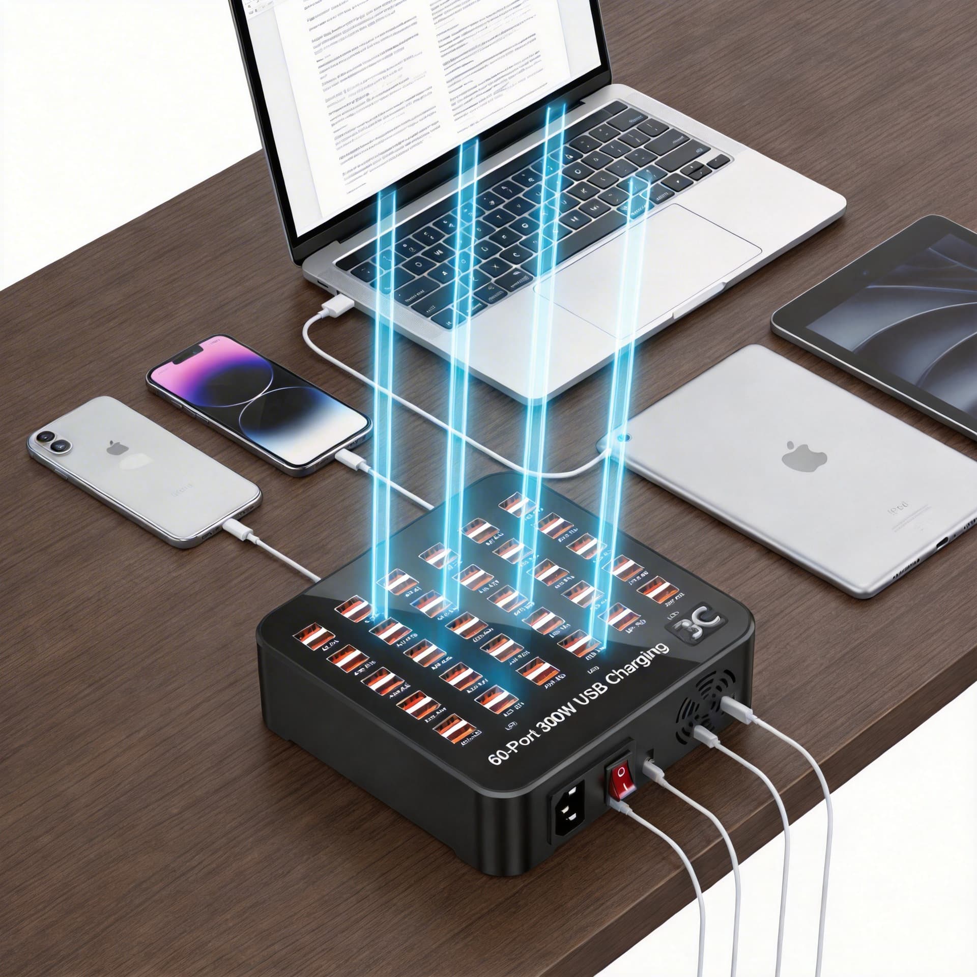 60-Port USB Charger Multi-Port Smart Socket Fast Charging for Android Huawei Apple Samsung Phones Tablets