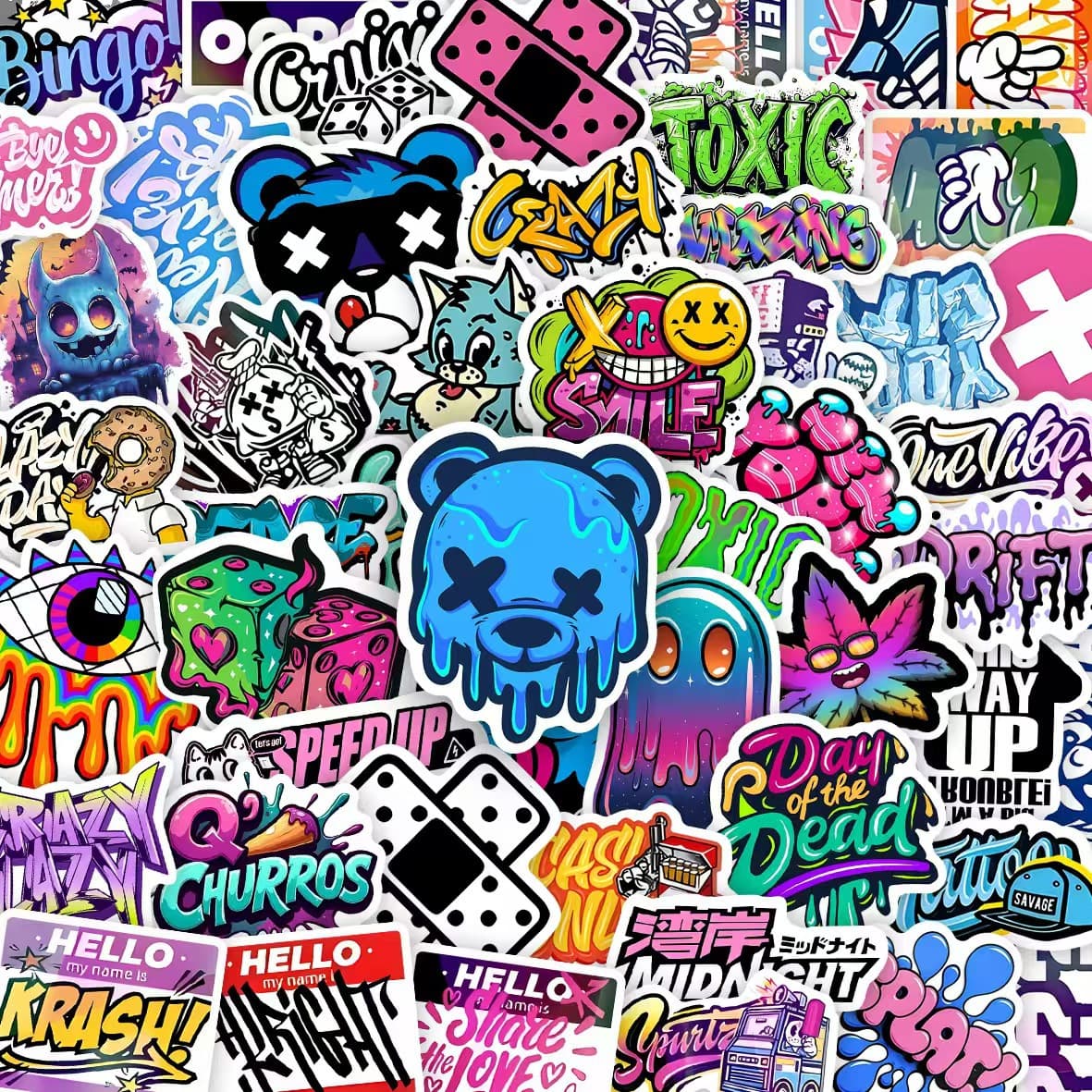 50 cartoon graffiti stickers American ins street art cultural and creative skateboard luggage pvc waterproof cross-border stickers
