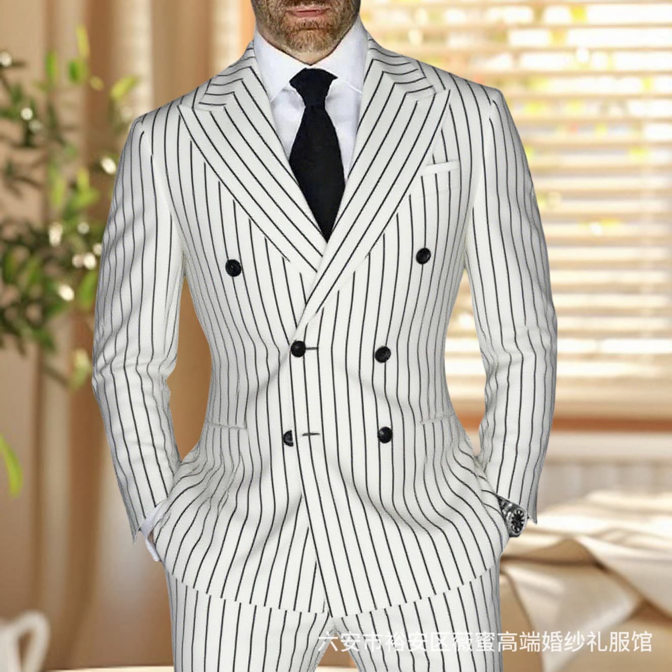 Cross-border Amazon Premium Striped Suit for Men, Casual Everyday Suit Set, Wedding Slim Fit Best Man Suit